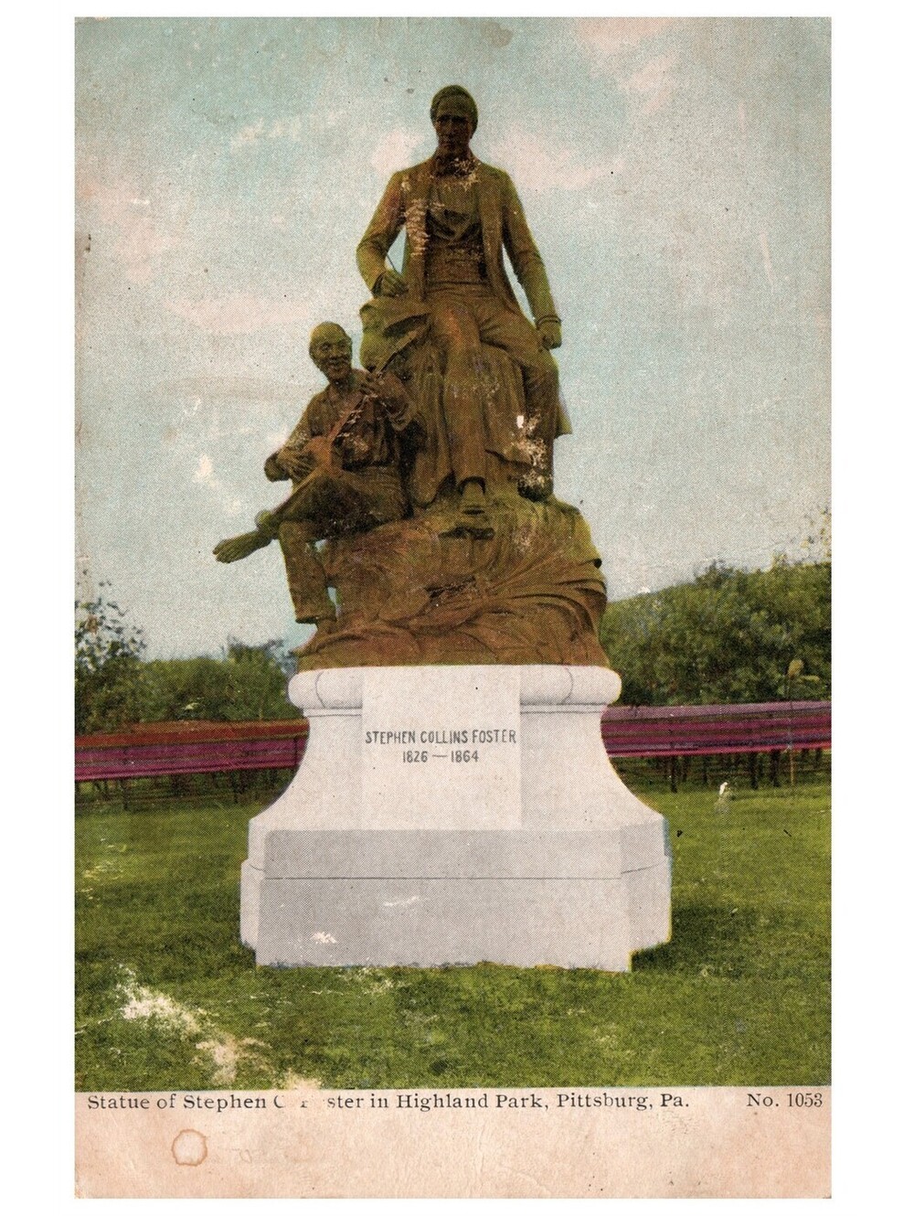 Postcard 1909 Statue of Stephen C. Foster Highland Park Pittsburgh Pennsylvania